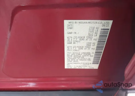 2015 Nissan Murano Sl z USA, uszkodzony, nr VIN 5N1AZ2MG0FN231016